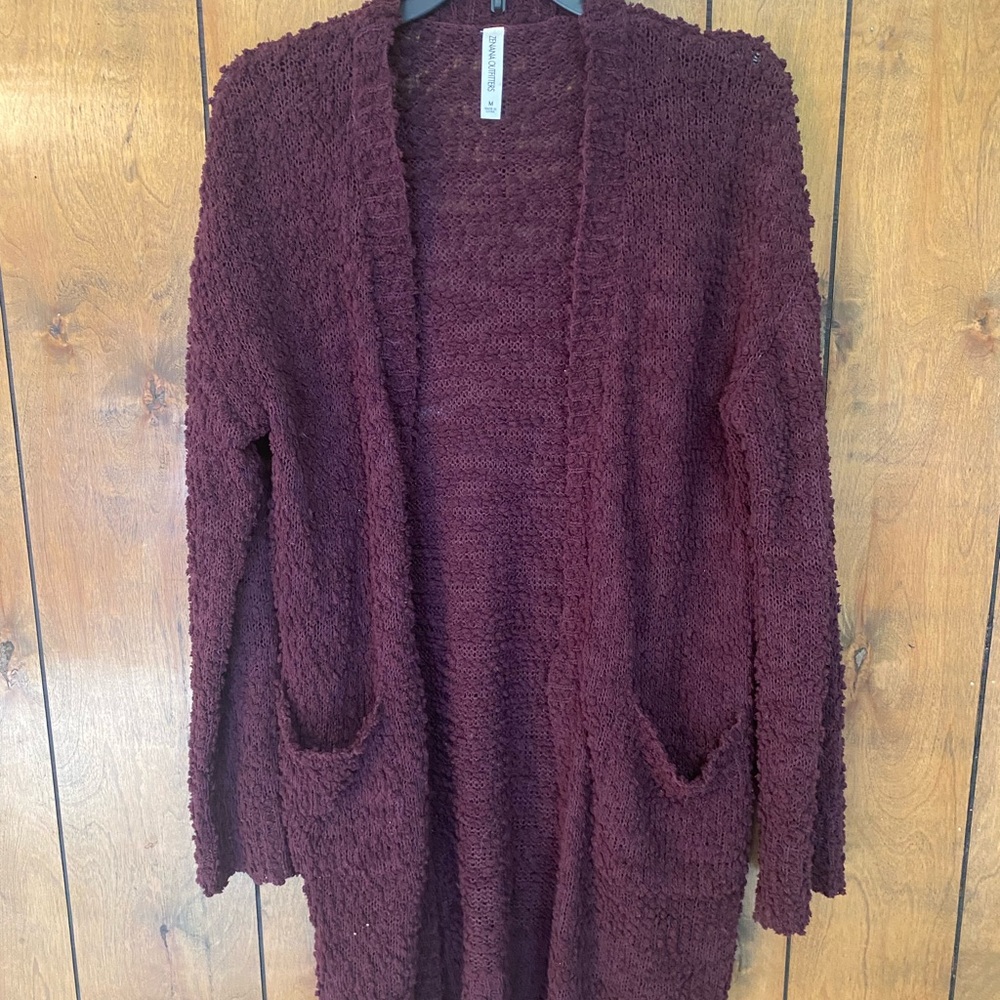 Zenana Outfitters Open-Front Bouclé Cardigan - Wine
